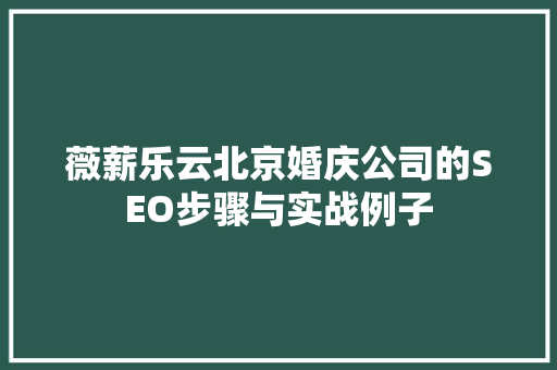 薇薪乐云北京婚庆公司的SEO步骤与实战例子