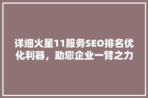 详细火星11服务SEO排名优化利器，助您企业一臂之力