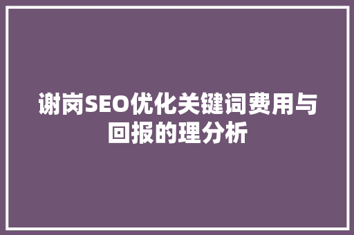 谢岗SEO优化关键词费用与回报的理分析