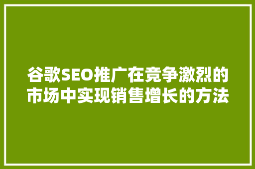 谷歌SEO推广在竞争激烈的市场中实现销售增长的方法
