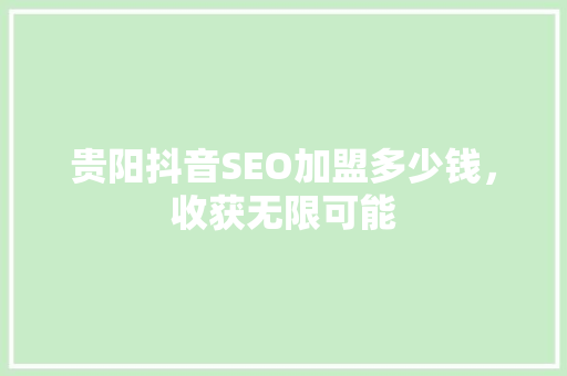 贵阳抖音SEO加盟多少钱，收获无限可能