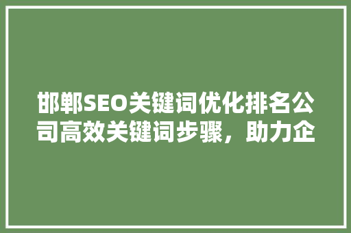 邯郸SEO关键词优化排名公司高效关键词步骤，助力企业腾飞