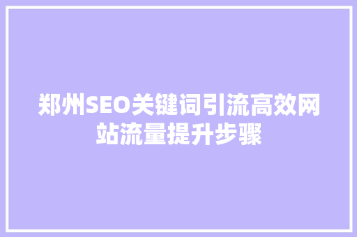 郑州SEO关键词引流高效网站流量提升步骤