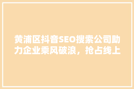 黄浦区抖音SEO搜索公司助力企业乘风破浪，抢占线上流量高地