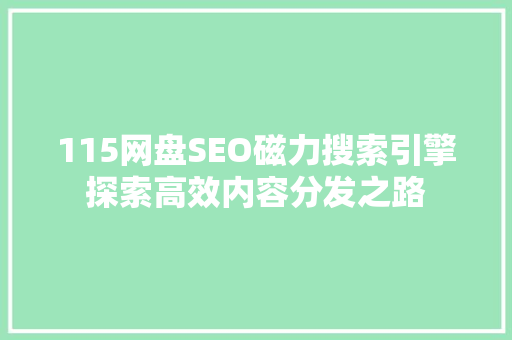 115网盘SEO磁力搜索引擎探索高效内容分发之路