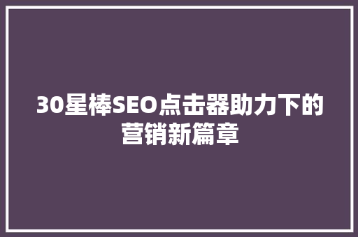 30星棒SEO点击器助力下的营销新篇章