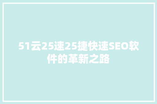 51云25速25捷快速SEO软件的革新之路