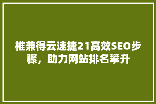 椎兼得云速捷21高效SEO步骤，助力网站排名攀升