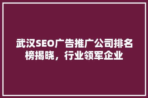 武汉SEO广告推广公司排名榜揭晓，行业领军企业