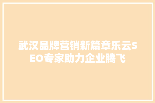 武汉品牌营销新篇章乐云SEO专家助力企业腾飞