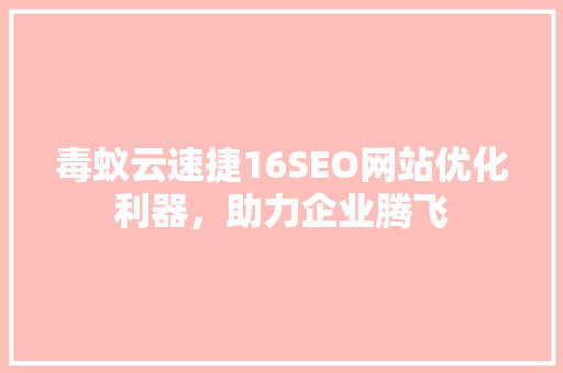 毒蚁云速捷16SEO网站优化利器，助力企业腾飞