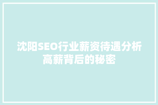 沈阳SEO行业薪资待遇分析高薪背后的秘密