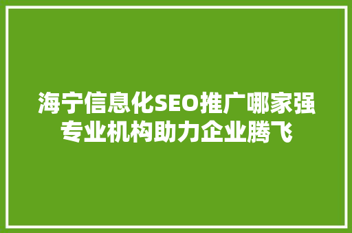 海宁信息化SEO推广哪家强专业机构助力企业腾飞