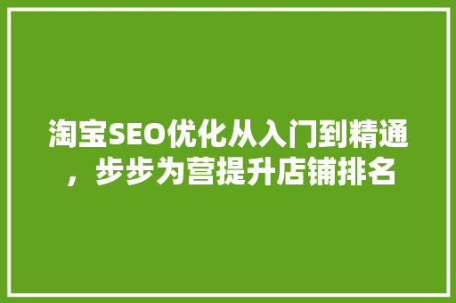 淘宝SEO优化从入门到精通，步步为营提升店铺排名