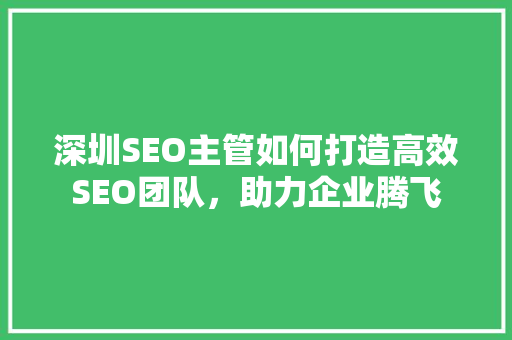 深圳SEO主管如何打造高效SEO团队，助力企业腾飞