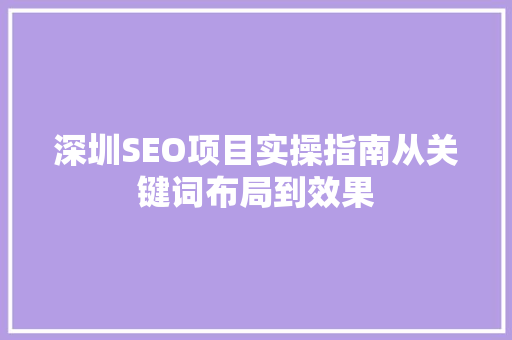 深圳SEO项目实操指南从关键词布局到效果