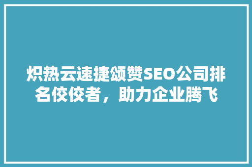 炽热云速捷颂赞SEO公司排名佼佼者，助力企业腾飞