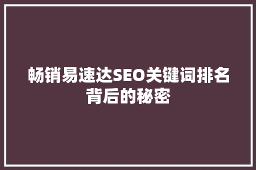 畅销易速达SEO关键词排名背后的秘密