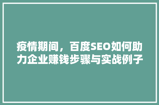 疫情期间，百度SEO如何助力企业赚钱步骤与实战例子分享
