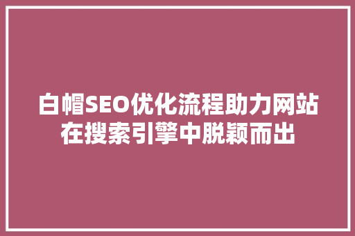 白帽SEO优化流程助力网站在搜索引擎中脱颖而出