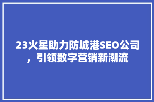 23火星助力防城港SEO公司，引领数字营销新潮流