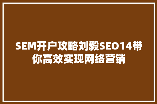 SEM开户攻略刘毅SEO14带你高效实现网络营销