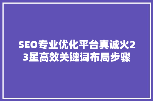 SEO专业优化平台真诚火23星高效关键词布局步骤