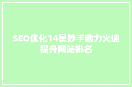 SEO优化14星妙手助力火速提升网站排名