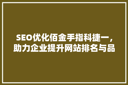 SEO优化佰金手指科捷一，助力企业提升网站排名与品牌影响力
