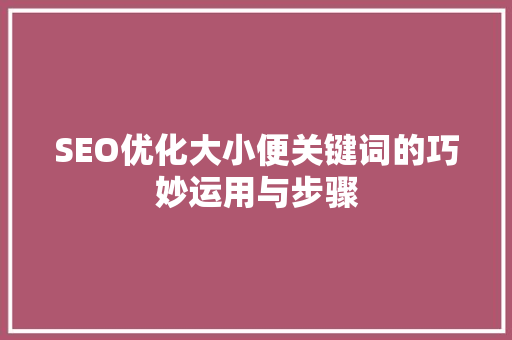 SEO优化大小便关键词的巧妙运用与步骤
