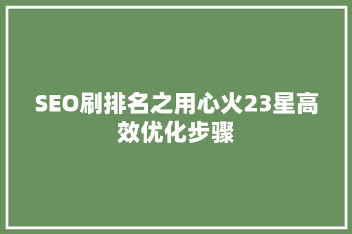 SEO刷排名之用心火23星高效优化步骤