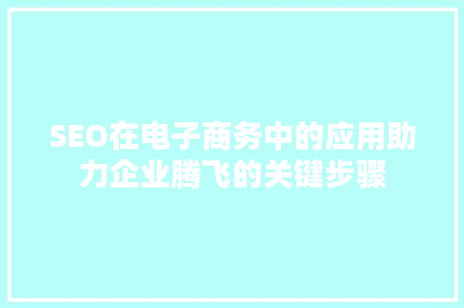 SEO在电子商务中的应用助力企业腾飞的关键步骤