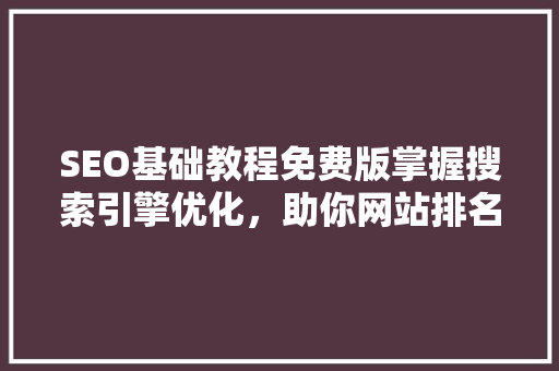 SEO基础教程免费版掌握搜索引擎优化，助你网站排名飙升