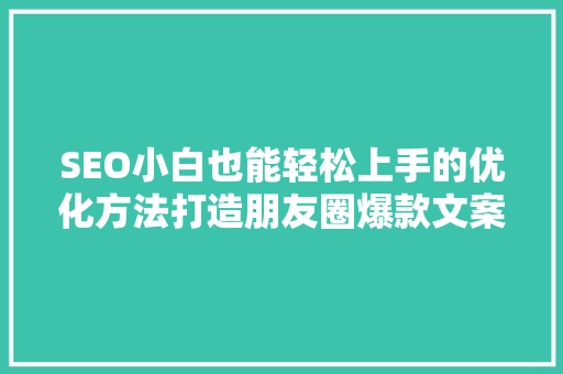 SEO小白也能轻松上手的优化方法打造朋友圈爆款文案