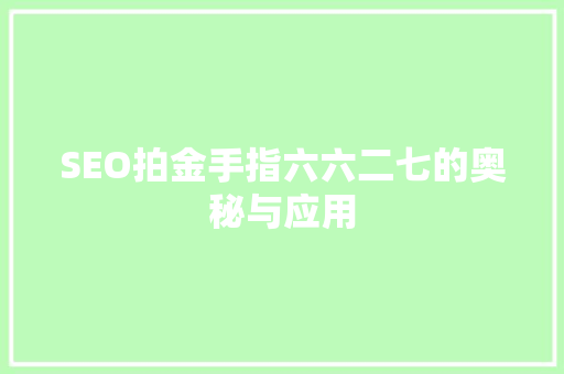 SEO拍金手指六六二七的奥秘与应用