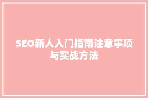 SEO新人入门指南注意事项与实战方法