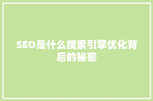 SEO是什么搜索引擎优化背后的秘密