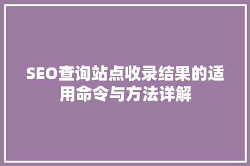 SEO查询站点收录结果的适用命令与方法详解