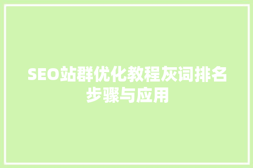 SEO站群优化教程灰词排名步骤与应用