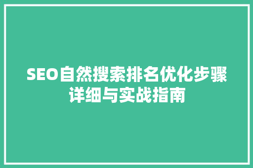 SEO自然搜索排名优化步骤详细与实战指南