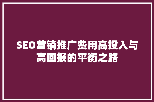 SEO营销推广费用高投入与高回报的平衡之路