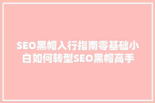 SEO黑帽入行指南零基础小白如何转型SEO黑帽高手