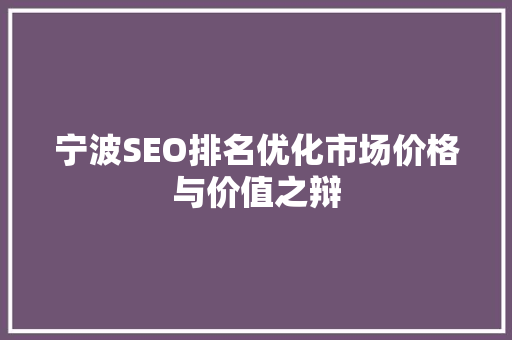 宁波SEO排名优化市场价格与价值之辩