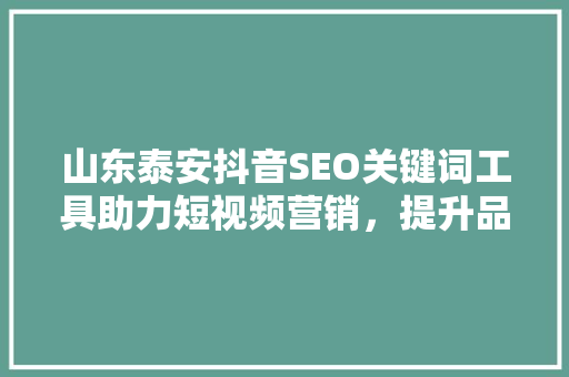 山东泰安抖音SEO关键词工具助力短视频营销，提升品牌影响力