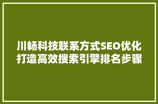 川畅科技联系方式SEO优化打造高效搜索引擎排名步骤