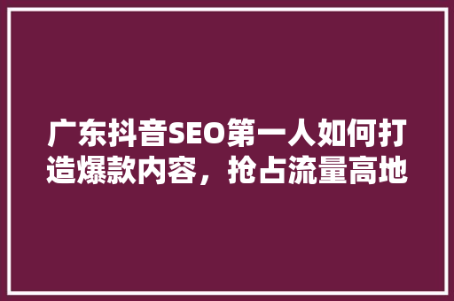 广东抖音SEO第一人如何打造爆款内容，抢占流量高地