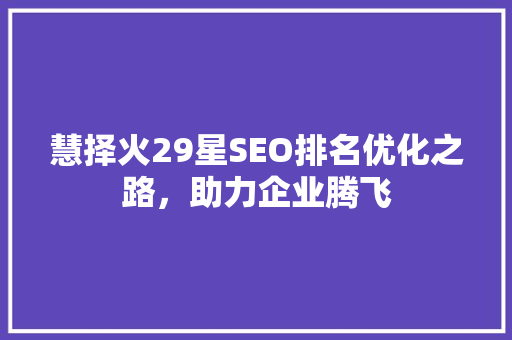 慧择火29星SEO排名优化之路，助力企业腾飞