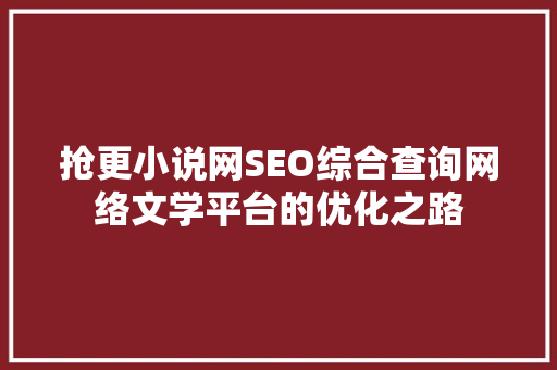 抢更小说网SEO综合查询网络文学平台的优化之路  第1张