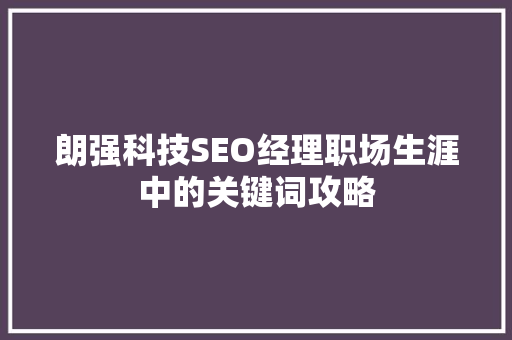 朗强科技SEO经理职场生涯中的关键词攻略