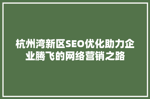 杭州湾新区SEO优化助力企业腾飞的网络营销之路